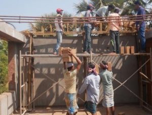 The team building the final vaulted roof